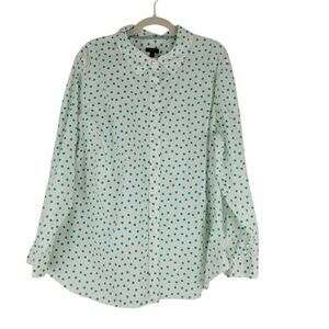 Talbots Top Womens size 3X White Green Polka Dot Button Up Cotton Blouse